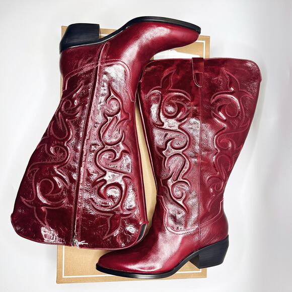 NWT Dolce Vita Mirla Extra Wide Calf Oxblood Leather Knee High Western Boots 9.5 - Picture 8 of 15